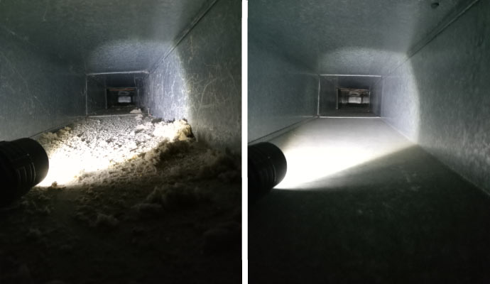 Before and after air duct cleaning